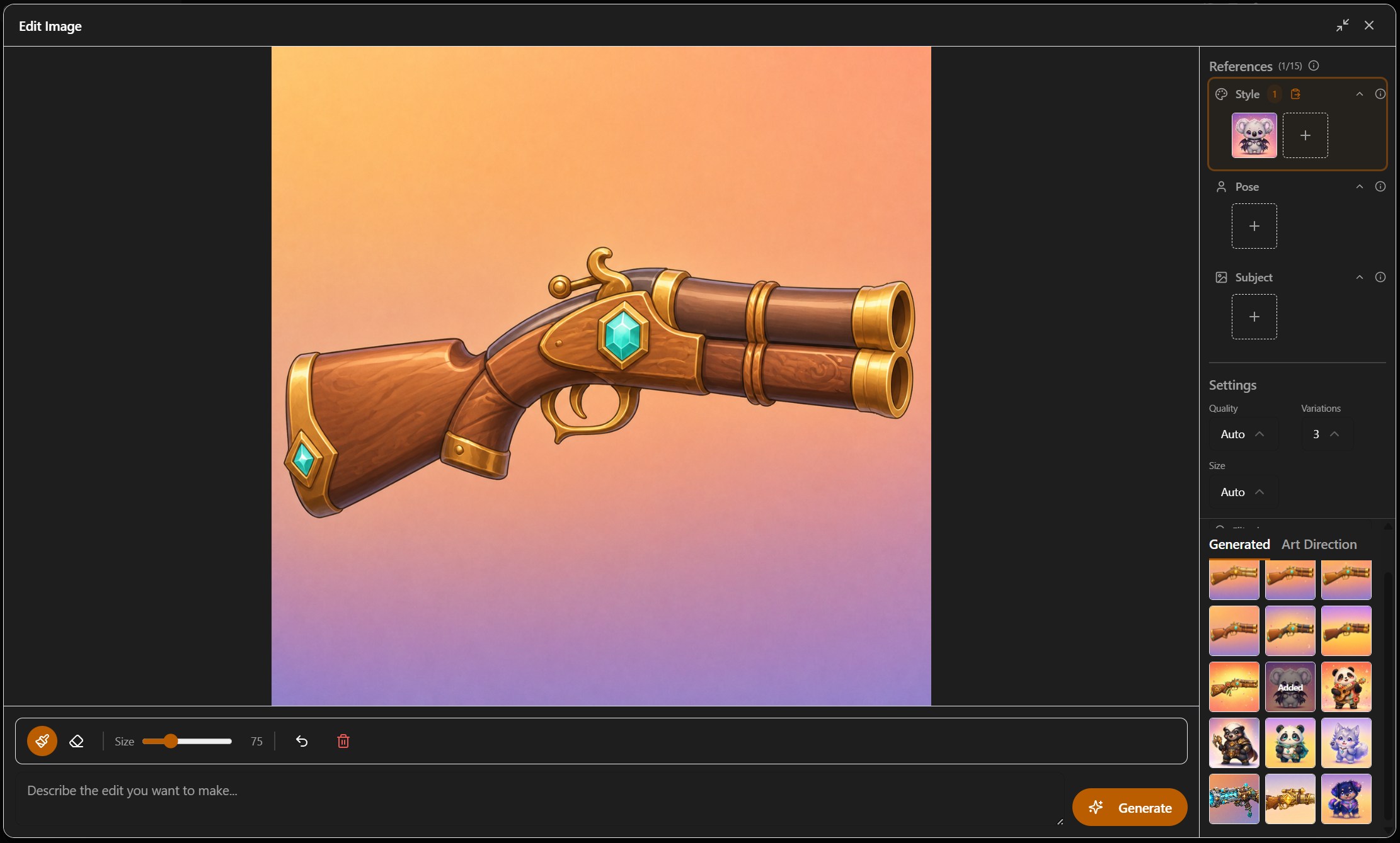 The Image Edit Tool with the Generated and Art Direction tabs in the sidebar
